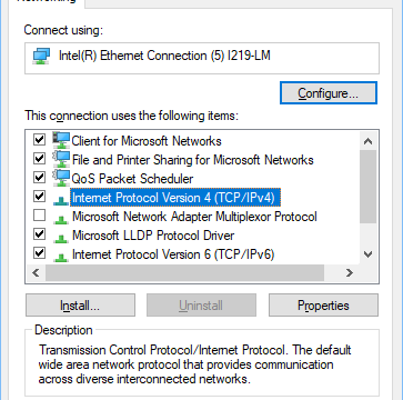 PC ethernet properties