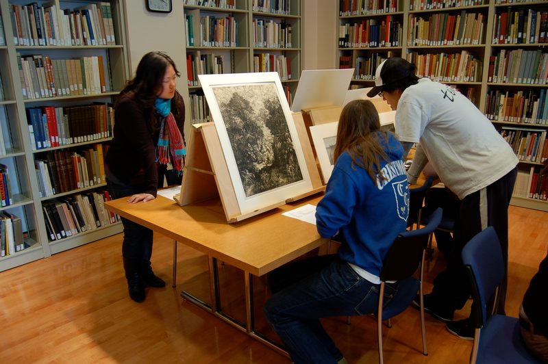 Students at MIA's special collections room
