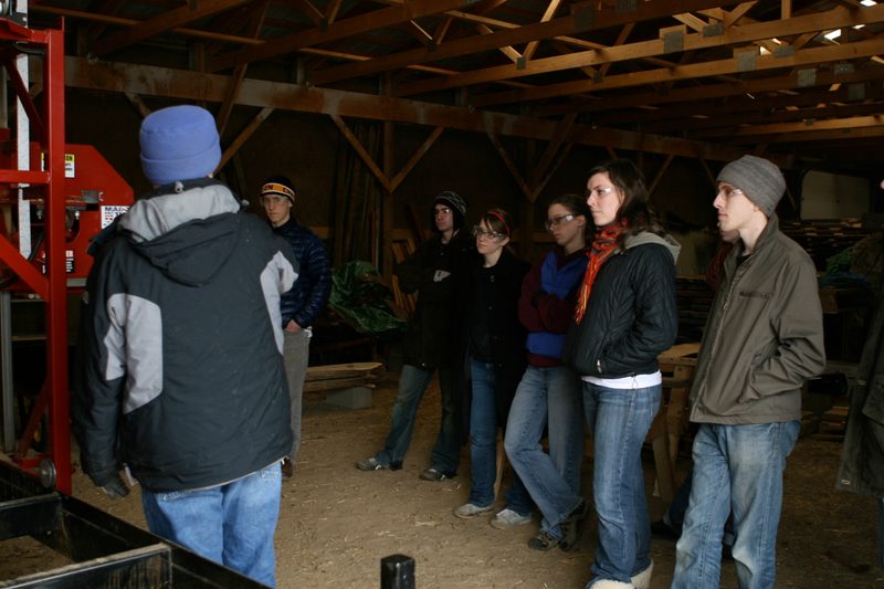 Students at the sawmill
