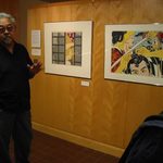 Japanese-American artist Roger Shimomura spoke with students during his visit to Carleton's gallery.