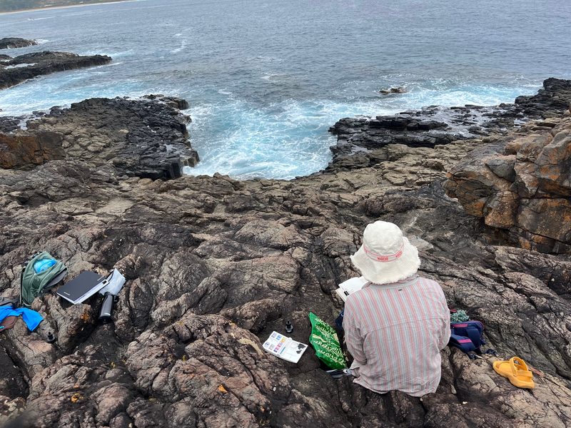 Anna Klein ‘23 watercolors the rocky coast at Blowhole Point Reserve in Kiama