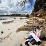 Luisa Cichowski ‘24 sets up for a day of sketching on the coast in Triabunna, Tasmania