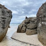 Budding geologist Anna Klein ‘23 perches on hefty rocks to sketch Squeaky Beach