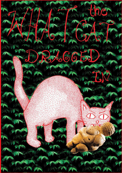 Drawing of a cat holding the 