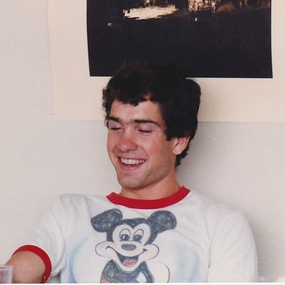 Ian Kraabel wearing a Mickey Mouse T-shirt