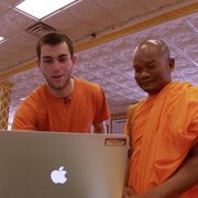 Will Yetvin '18 collaborates w/ Buddhist monk Venerable Vicheth Chum at the Watt Munisotaram temple.