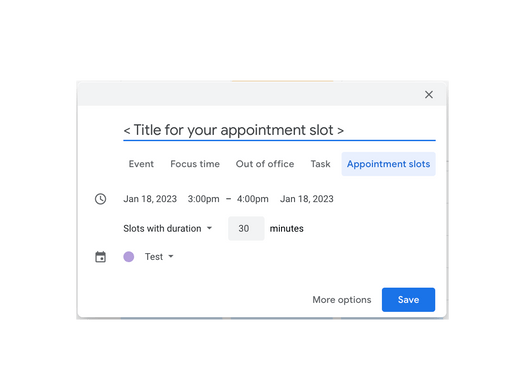 Google appointment slot choices.