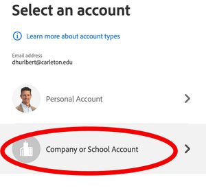 Adobe Sign in, select Company or School Account