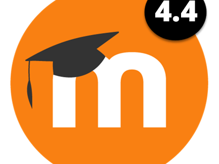 orange circle with white lower case m wearing a graduation cap, signifying Moodle. The 4.4 marks the new version.