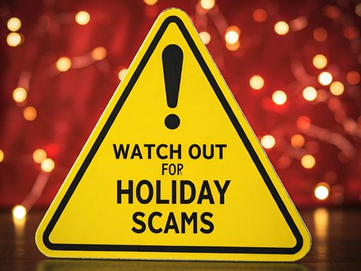 Caution sign saying watch out for holiday scams.