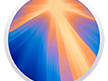 stylized sunset over blue mountain