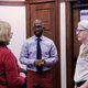 Professor Linda Sturtz, Professor Thabiti Willis, and Academic Technologist Paula Lackie talk during a break