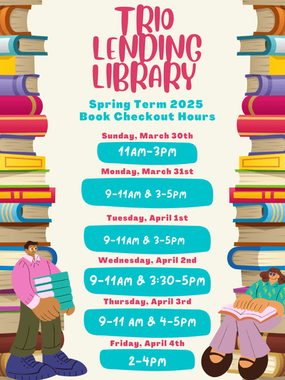 Flyer with all book checkout times listed