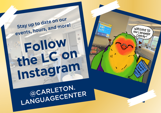 Two blue poloroid-type frames are shown. One says 