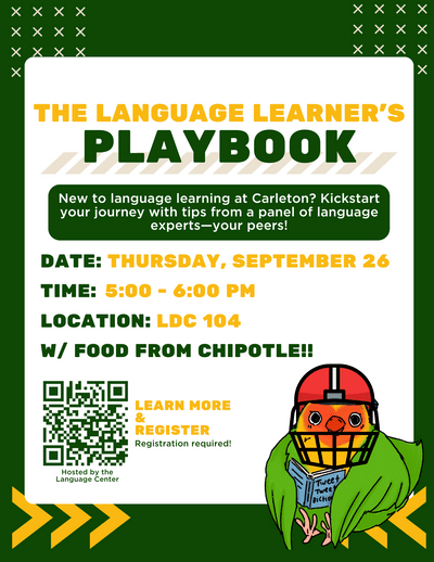 A dark green, football themed flyer reads 