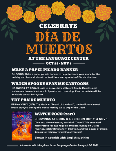 Flyer showing a list of day of the dead activities