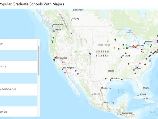 map of popular grad schools
