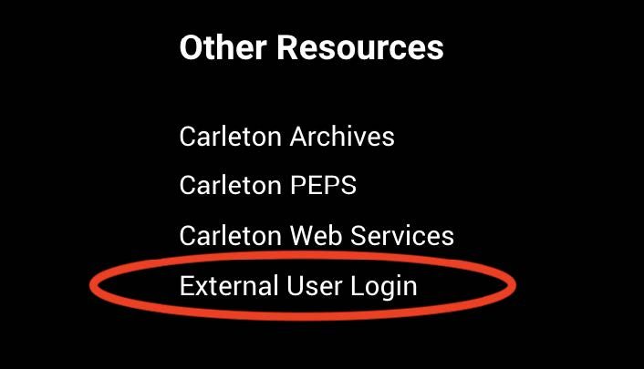 Screenshot of Imagen "Other Resources" list, with "External User Login" circled in red.