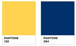 Two Pantone Swatches of Carleton Maize and Blue