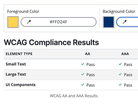 screenshot of a web color contrast checker