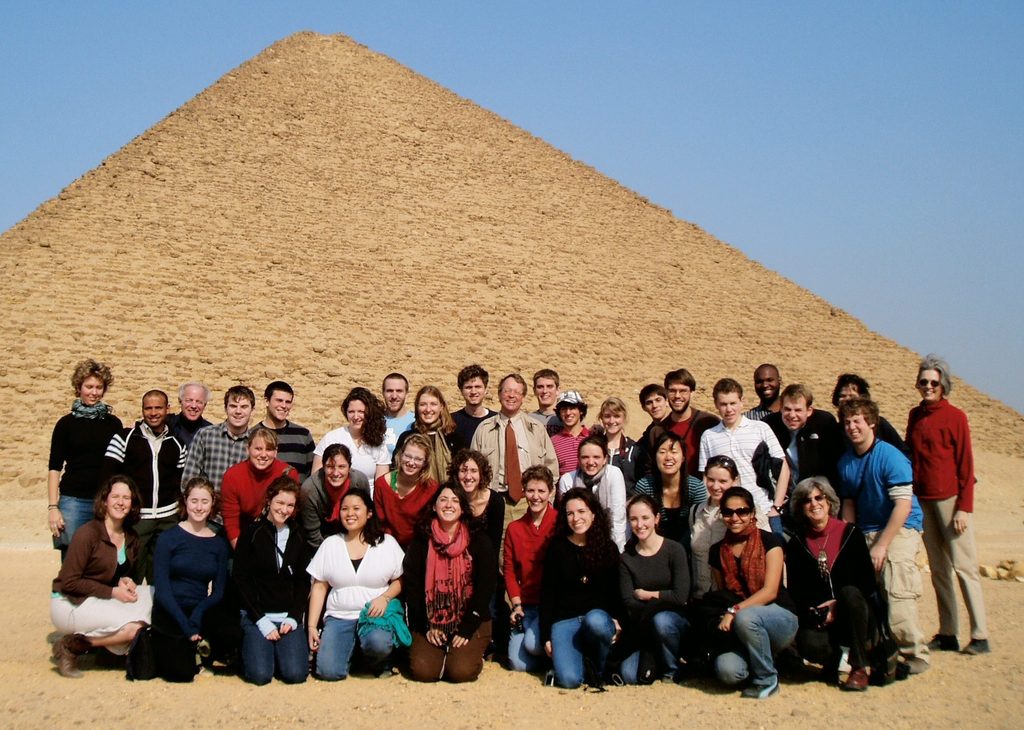 group photo abroad in front of a pyramid