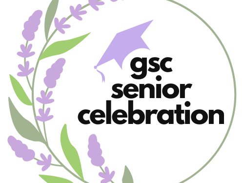 GSC Celebration. Logo features lavender flowers and a lavender colored grad cap.