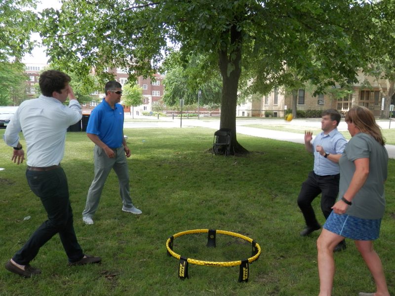 Playing a little spike ball.