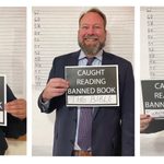 Picture of three professors holding up a caught reading banned book image