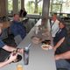 Staff eating breakfast.
