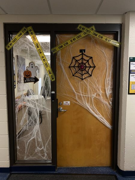 OneCard office decorated for Halloween.