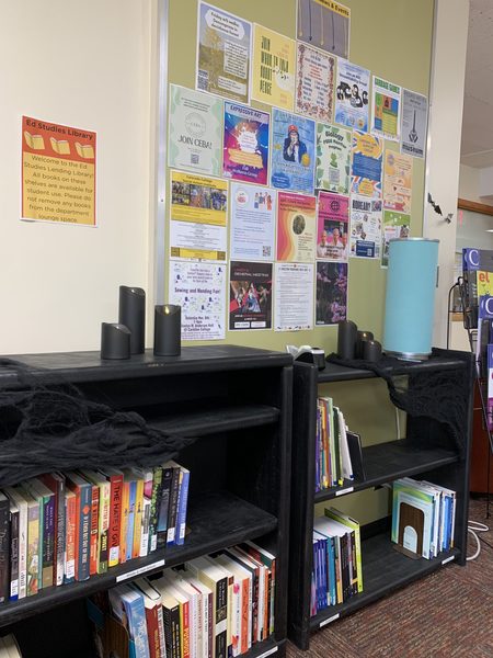 Educational Studies lounge decorated for Halloween.