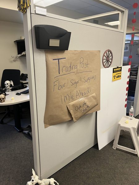 The AAF office in 200 Division, decorated like the Oregon Trail for Halloween.