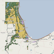 Map of land area around Chicago and Lake Michigan