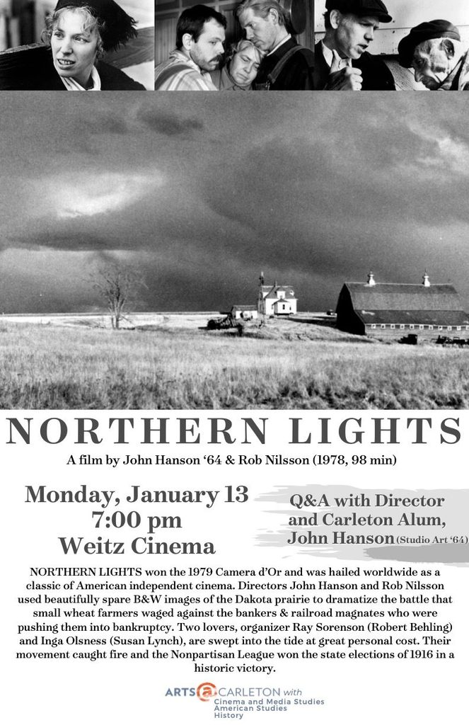 Image Description: A black and white movie poster for Northern Lights, showing a rural plain with two farmhouses.
