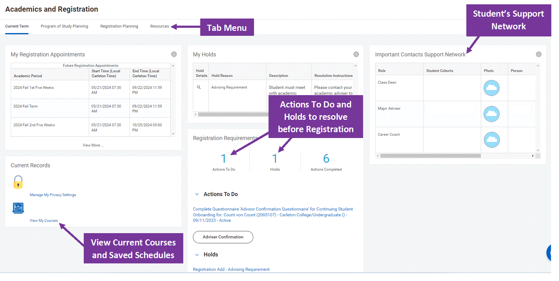 Student's Academic and Registration Dashboard