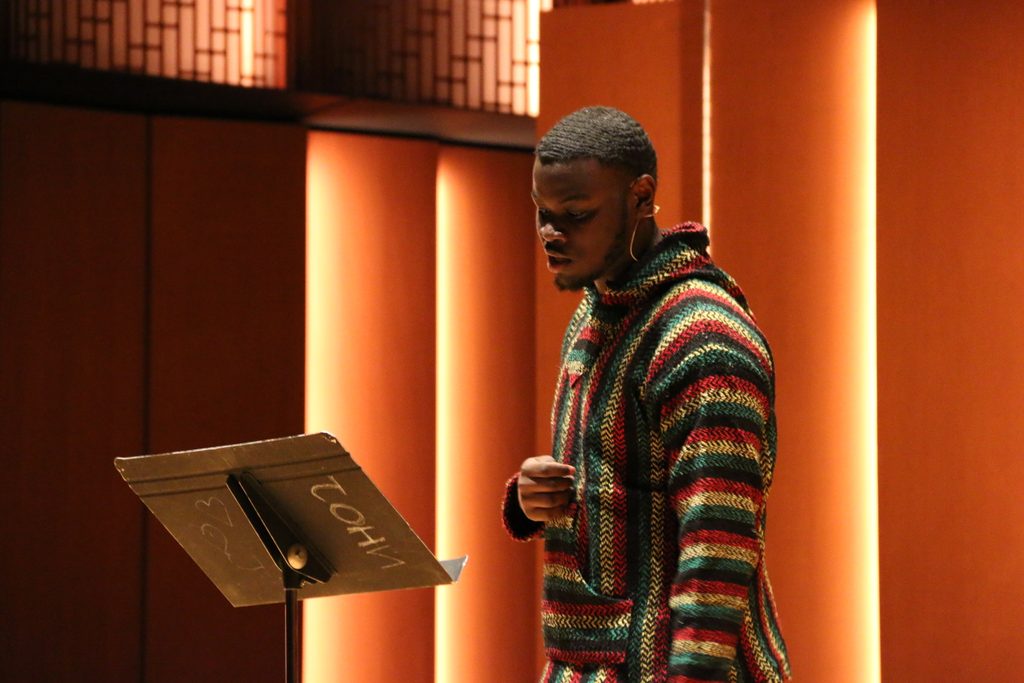 Jevon performing "Nuh Lickkle Twang" by Ms. Lou in Kracum Hall