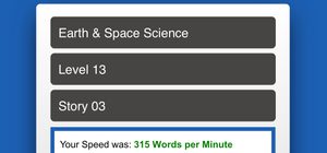 Screenshot of a reading speed test with a result of 315 words per minute