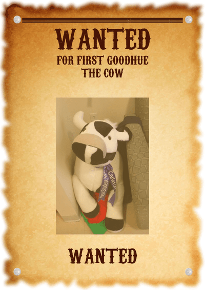 Poster of a wanted stuffed cow