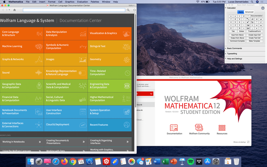 A screenshot of Mathematica's standard windows on a desktop