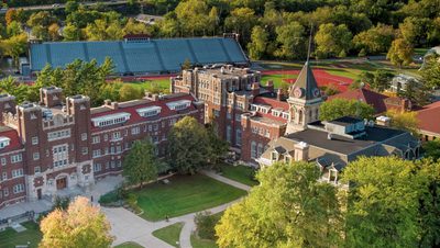 An aerial picture of Carleton College