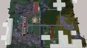 An aerial view of Minecraft campus.