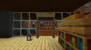 Minecraft Carleton bookstore, with a bunch of maize and blue armor for sale