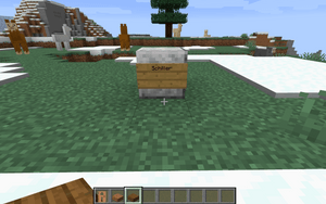 Minecraft Skinner, except it's just a Minecraft block labeled "Skinner" with a sign.