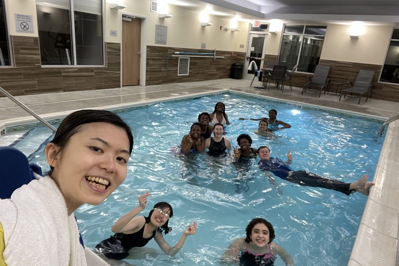 FC members playing in the Fairfield Inn's pool..