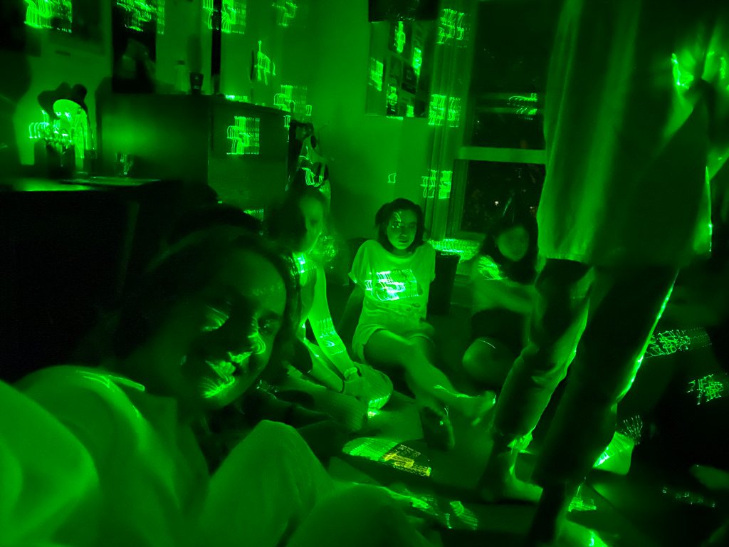 neon lights and students