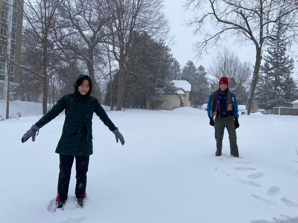 students in snow