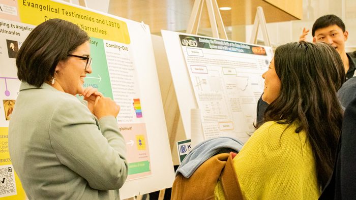 student presenting fellowship research