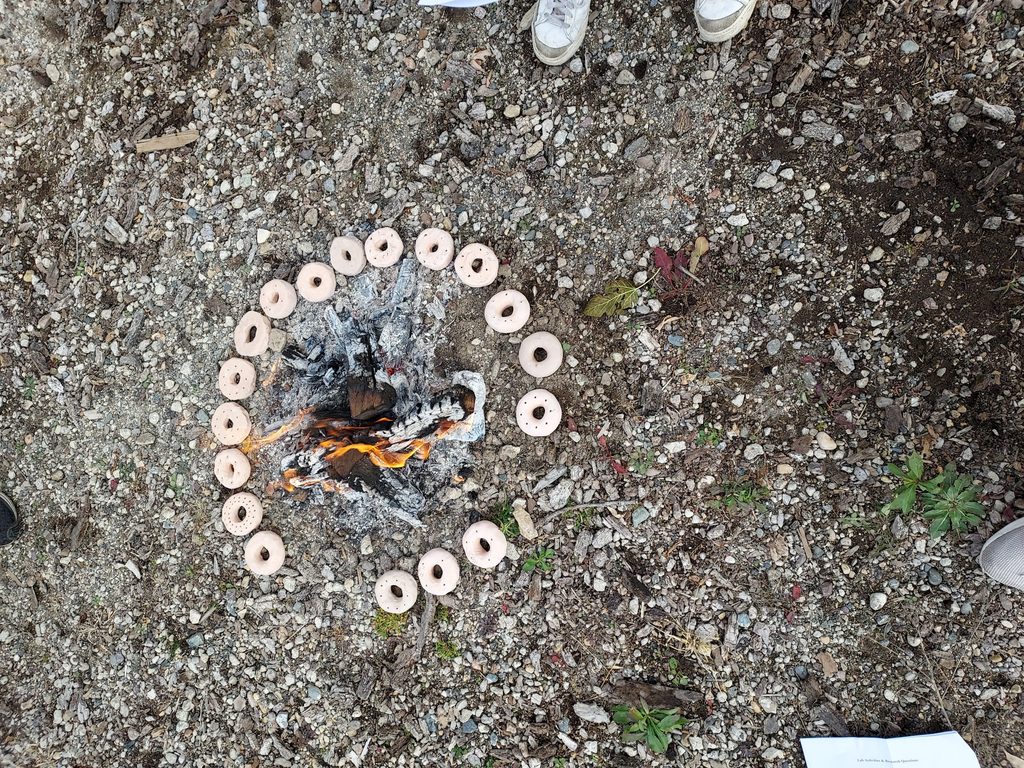 Loom weights around a fire