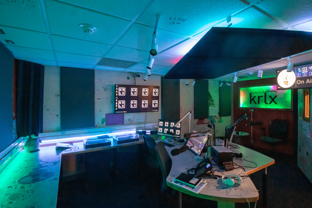 KRLX radio station studio at carleton college