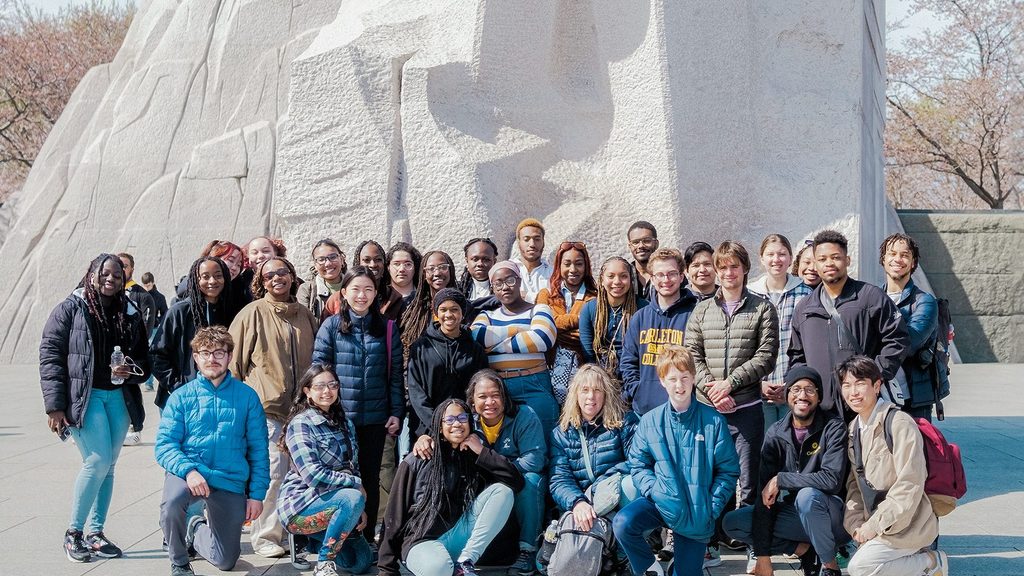 Carleton students in front of the MLK memorial in Washington DC